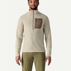 Patagonia Men’s R1 Air Zip Khaki Quarter-Zip Fleece Pullover zig zag pattern L